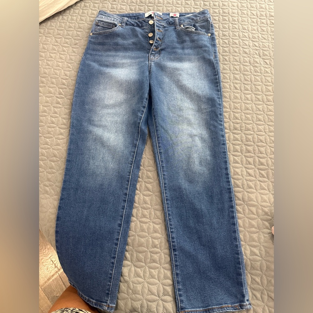 Blue Straight Leg Jeans with Natural Fading